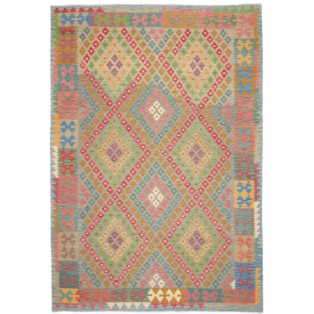 Tappeto Kilim Afghanistan marrone azzurro 200x295