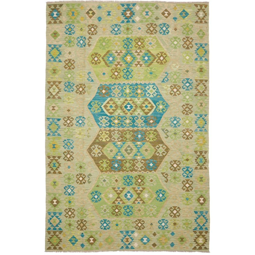 Tappeto Kilim Afghanistan marrone verde 193x299