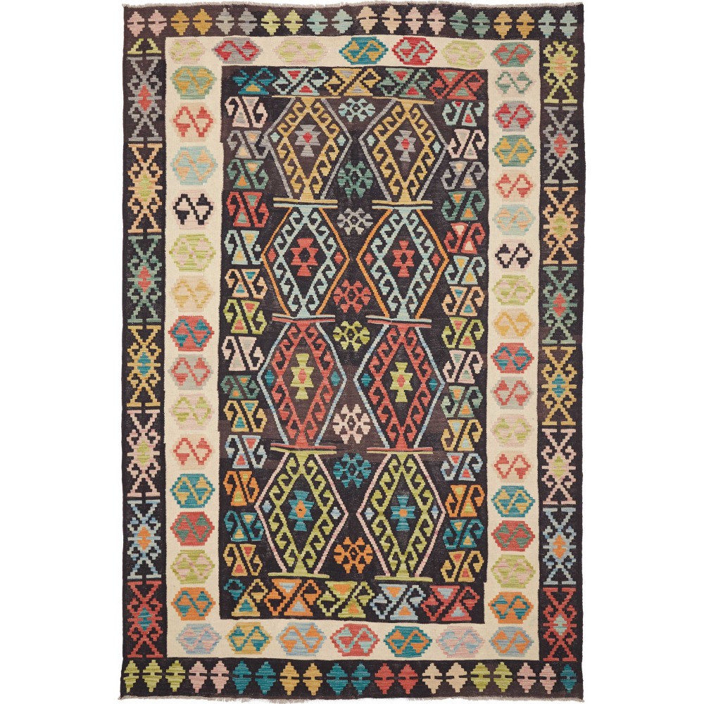 Tappeto Kilim Afghanistan marrone grigio 205x305