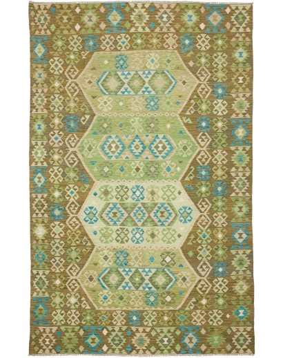 Tappeto Kilim Afghanistan marrone verde 197x307