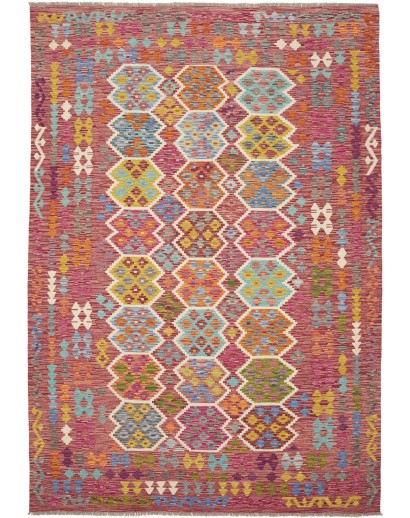 Tappeto Kilim Afghanistan rosso bianco 201x294