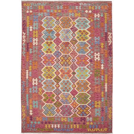 Tappeto Kilim Afghanistan rosso bianco 201x294