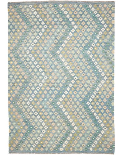Tappeto Kilim Afghanistan azzurro bianco 207x294
