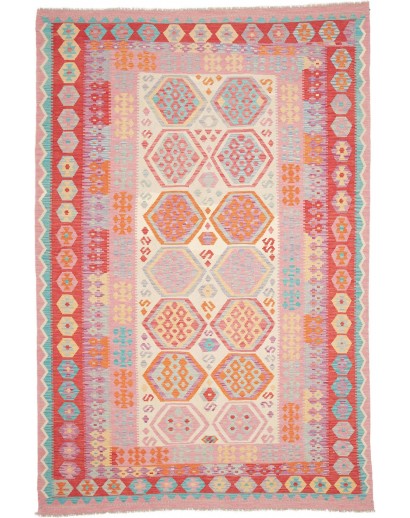 Tappeto Kilim Afghanistan beige rosso 201x303