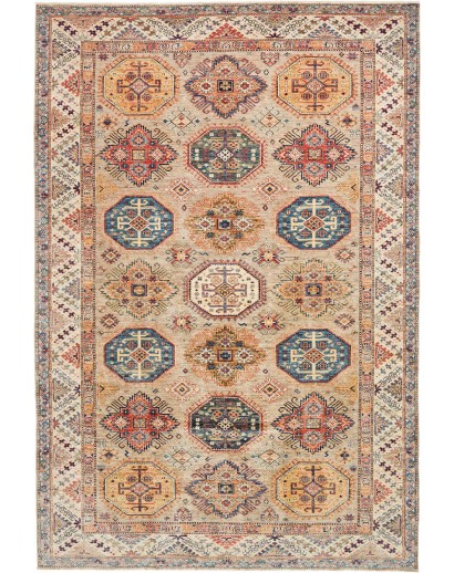 Tappeto Kazak Fine Pakistan marrone grigio 206x304