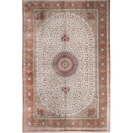 Tappeto Ghom seta Persia marrone bianco 394x620