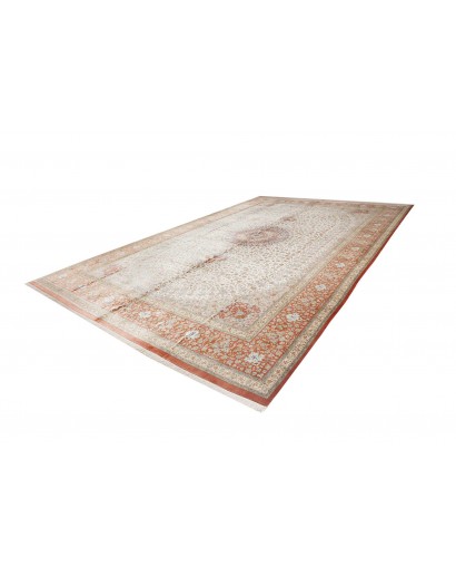 Tappeto Ghom seta Persia marrone bianco 394x620