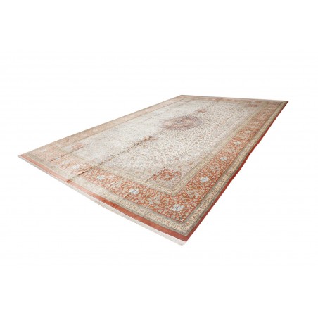 Tappeto Ghom seta Persia marrone bianco 394x620