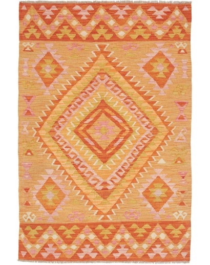 Tappeto Kilim Afghanistan arancione giallo 102x154