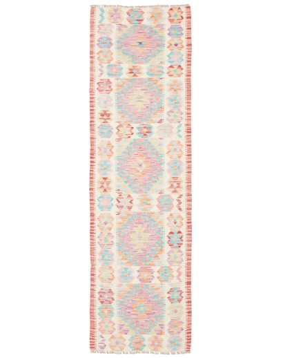 Tappeto Kilim Afghanistan bianco rosso 54x191