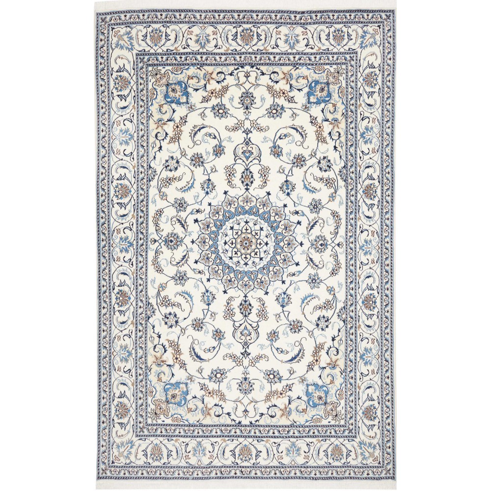 Tappeto Nain Kashmar Persia bianco grigio 195x306