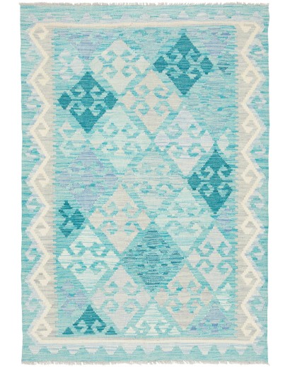 Tappeto Kilim Afghanistan bianco azzurro 103x149