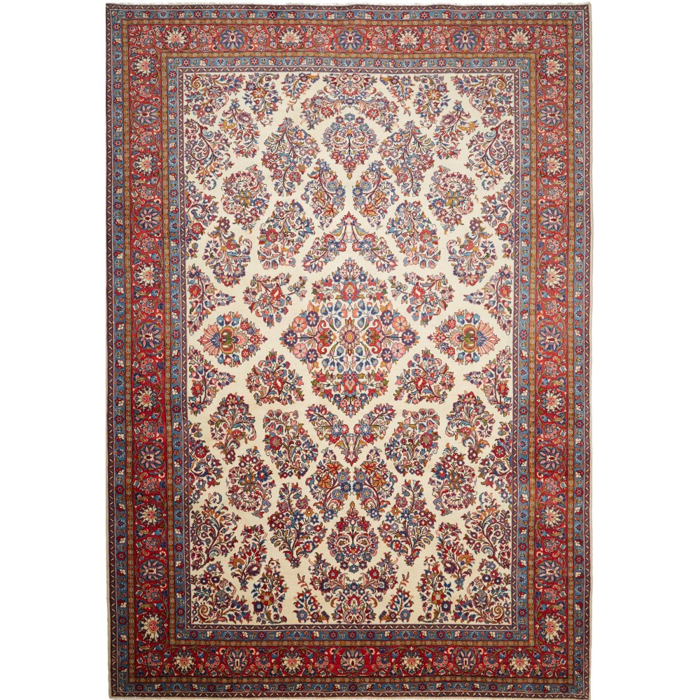 Tappeto Sarough Persia bianco giallo 243x350