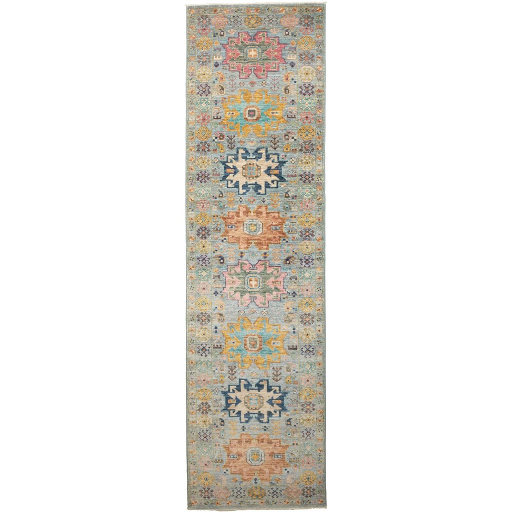 Tappeto Tribal Pakistan azzurro bianco 77x291