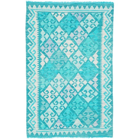 Tappeto Kilim Afghanistan azzurro bianco 106x160