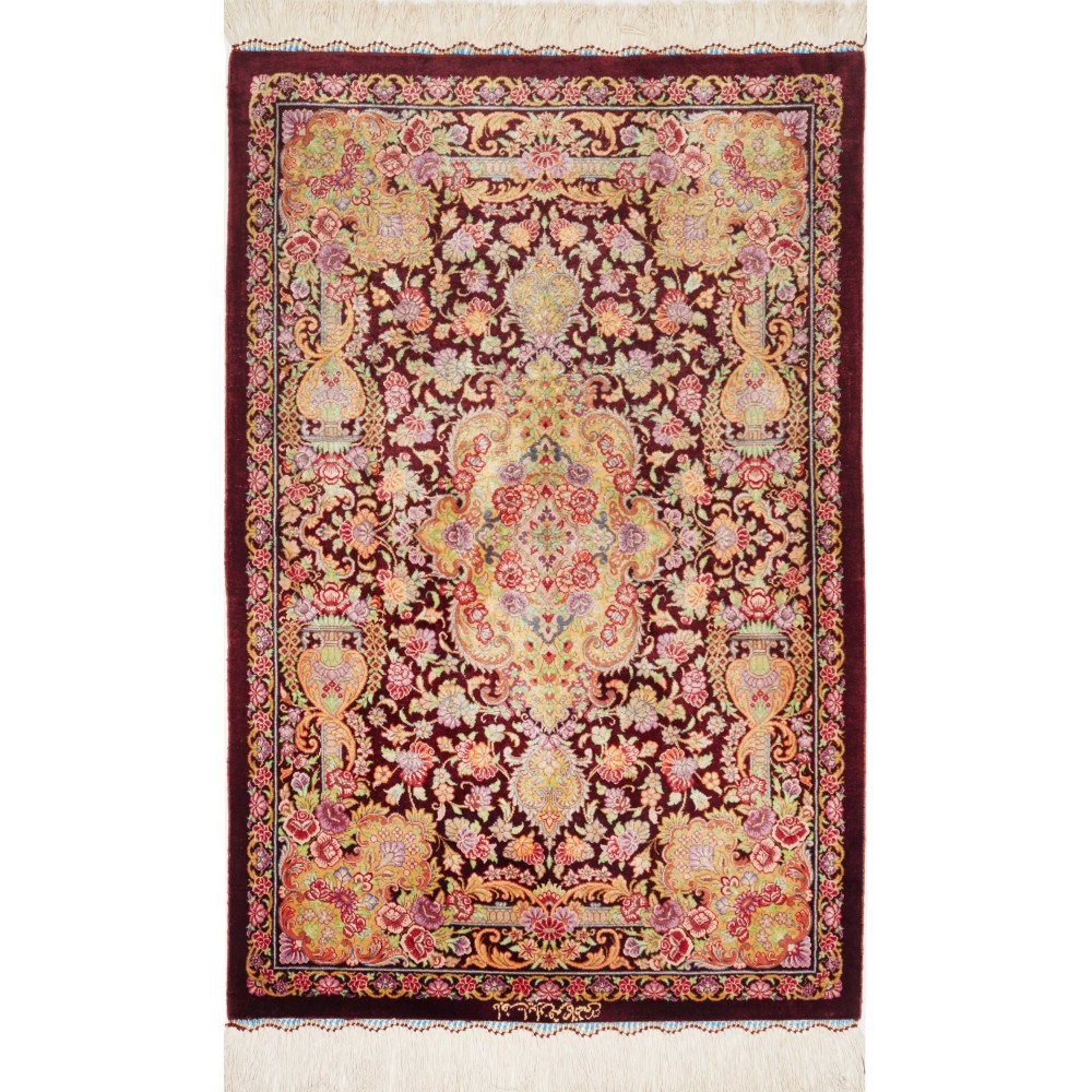 Tappeto Ghom seta Persia marrone 60x90
