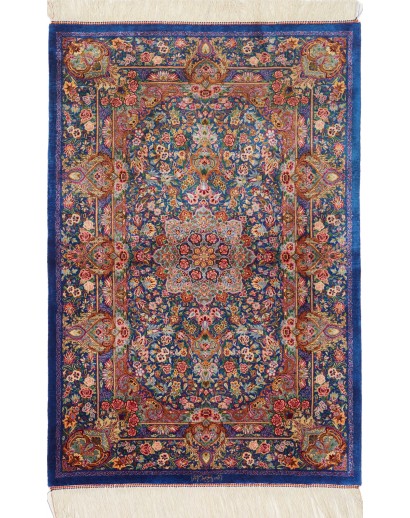 Tappeto Ghom seta Persia azzurro bianco 80x117