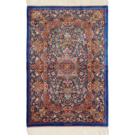 Tappeto Ghom seta Persia azzurro bianco 80x117