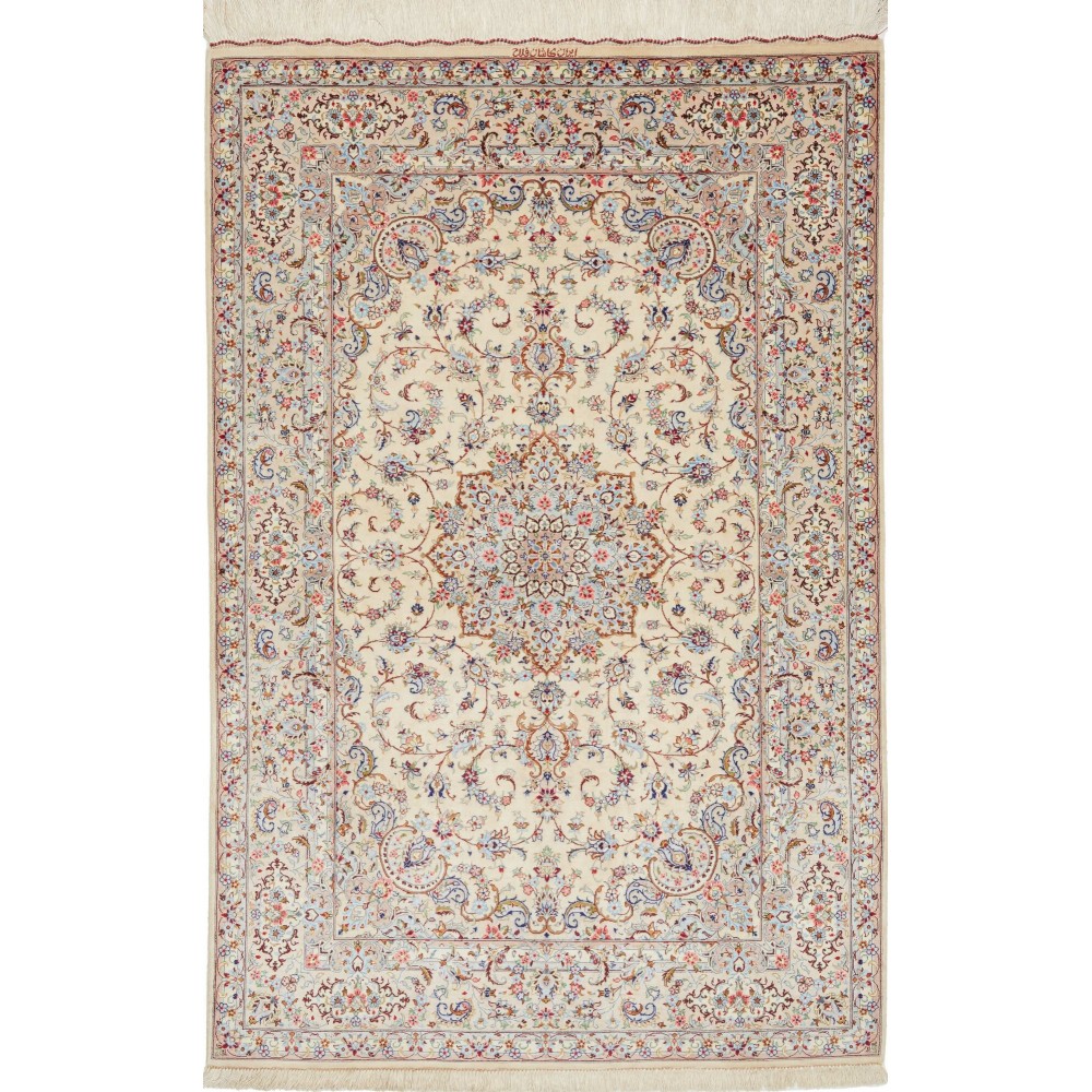 Tappeto Ghom seta Persia beige bianco 100x153