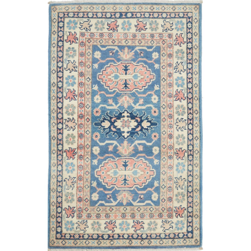 Tappeto Kazak Afghanistan beige azzurro 77x130