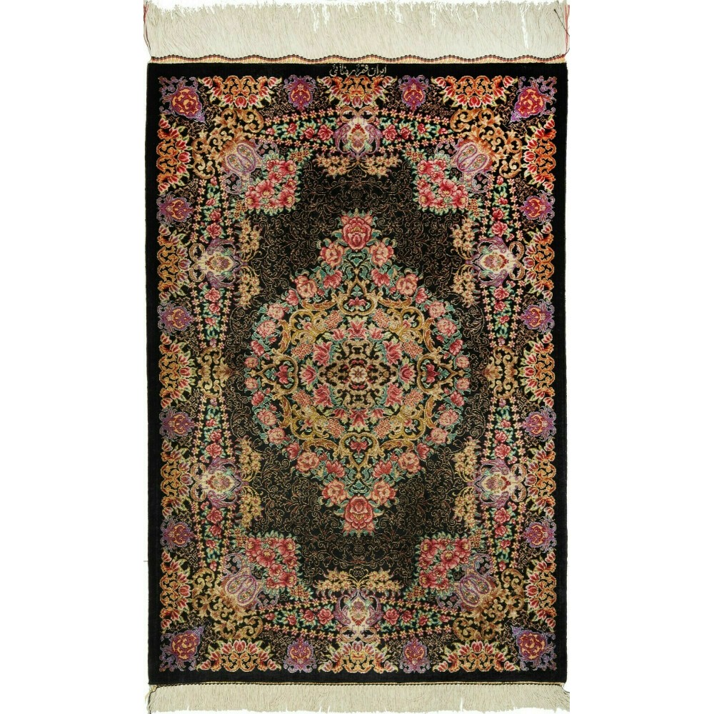 Tappeto Ghom seta Persia grigio rosso 60x90