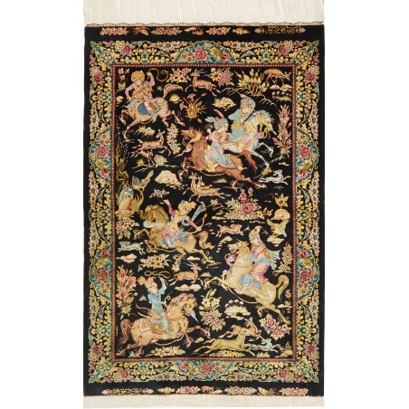 Tappeto Ghom seta Persia blu marrone 81x124