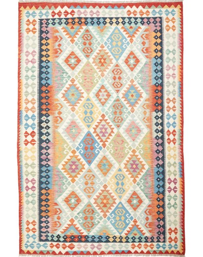 Tappeto Kilim Afghanistan bianco grigio 202x306