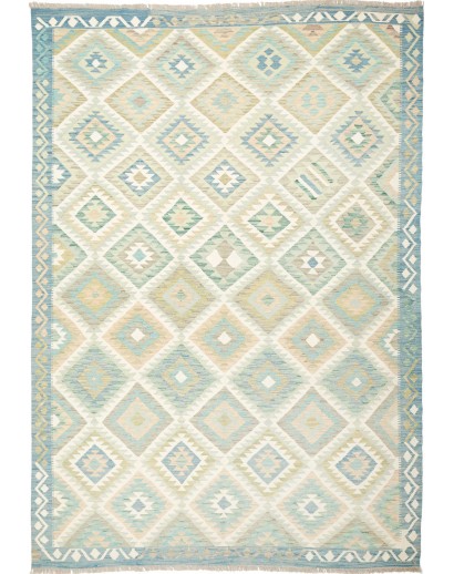 Tappeto Kilim Afghanistan bianco azzurro 200x291
