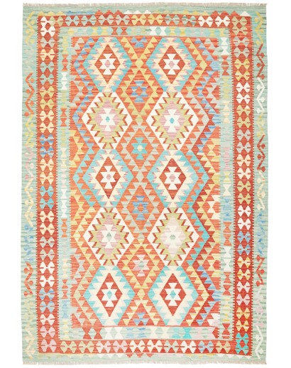 Tappeto Kilim Afghanistan bianco arancione 205x299