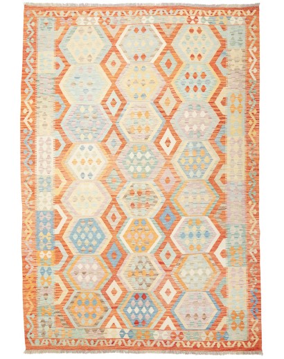Tappeto Kilim Afghanistan bianco arancione 209x302