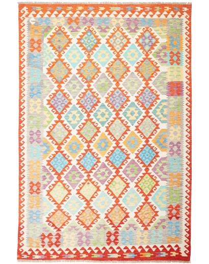 Tappeto Kilim Afghanistan bianco rosso 203x298