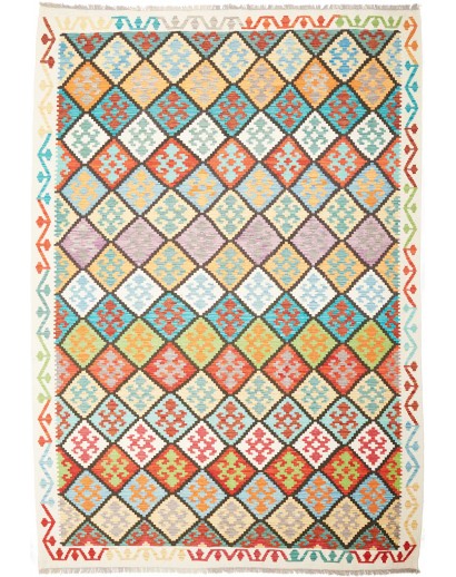 Tappeto Kilim Afghanistan bianco verde 207x298