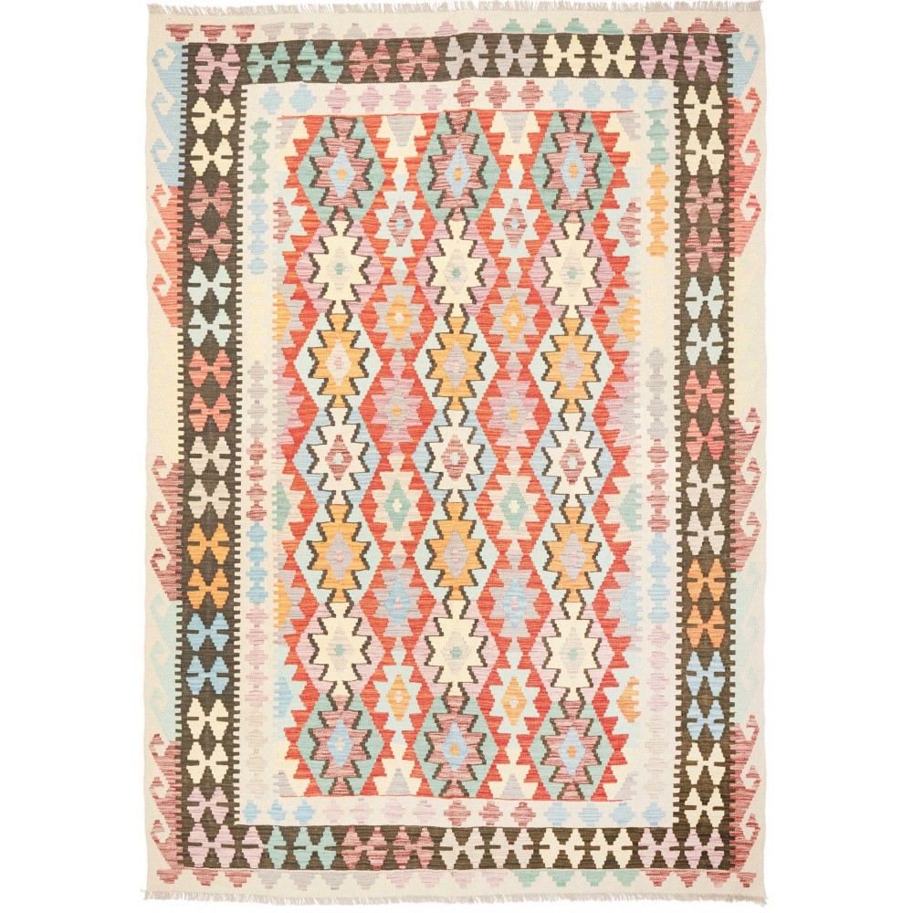 Tappeto Kilim Afghanistan bianco arancione 203x293