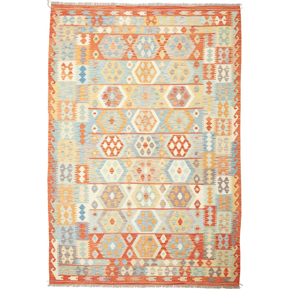 Tappeto Kilim Afghanistan bianco giallo 203x294