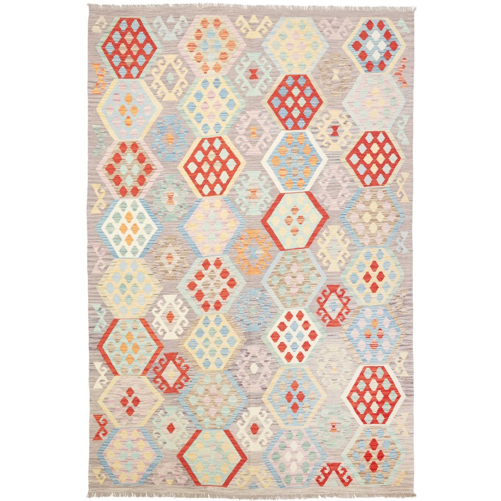 Tappeto Kilim Afghanistan bianco rosso 204x304