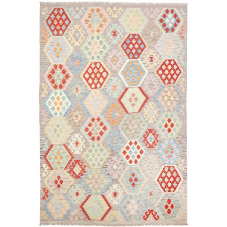 Tappeto Kilim Afghanistan bianco rosso 204x304