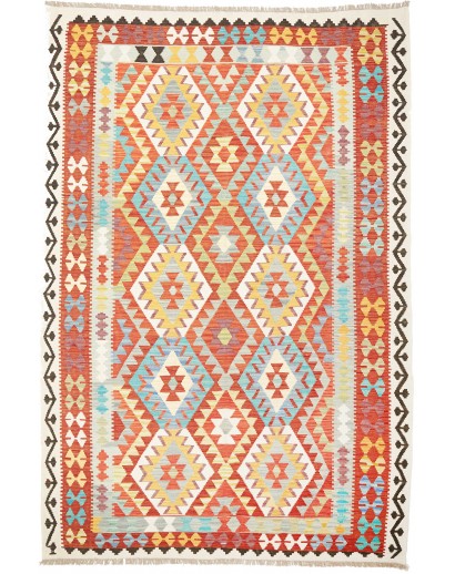 Tappeto Kilim Afghanistan bianco rosso 203x300