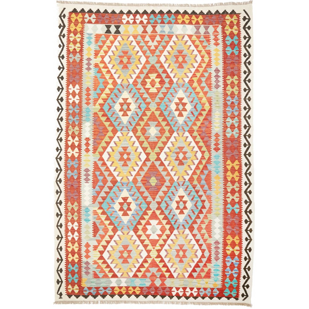 Tappeto Kilim Afghanistan bianco rosso 203x300
