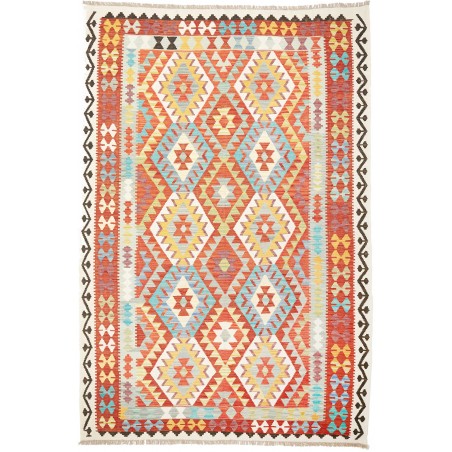 Tappeto Kilim Afghanistan bianco rosso 203x300