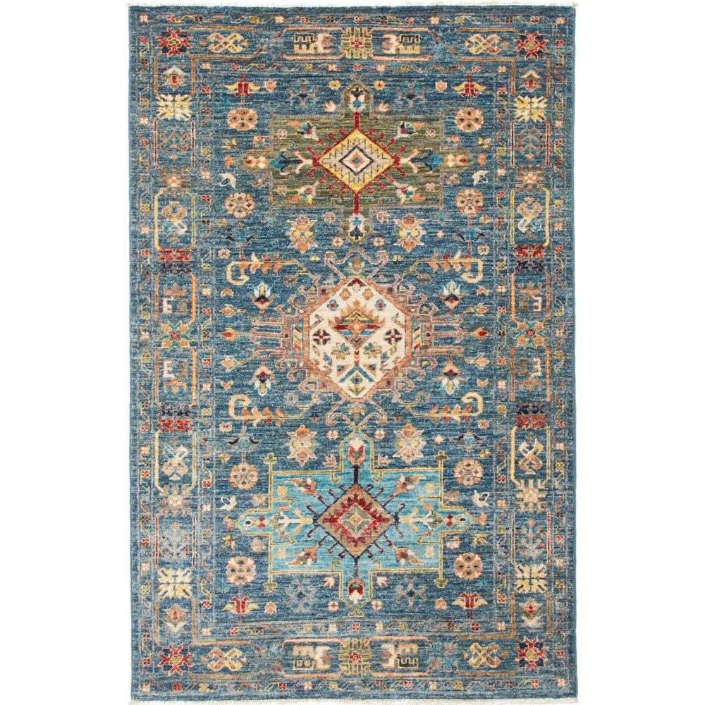 Tappeto Tribal Pakistan bianco azzurro 102x157
