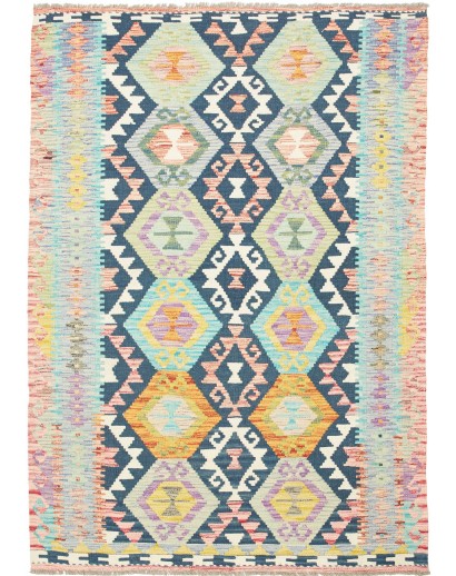 Tappeto Kilim Afghanistan bianco azzurro 129x179