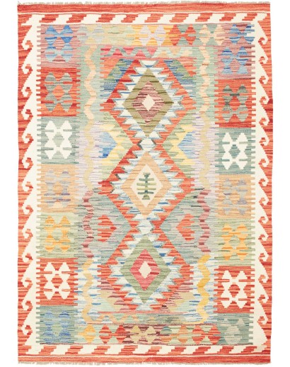 Tappeto Kilim Afghanistan giallo rosso 124x175
