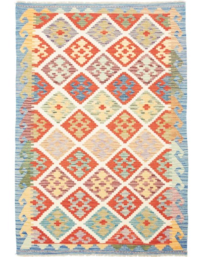 Tappeto Kilim Afghanistan bianco rosso 126x186