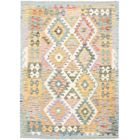 Tappeto Kilim Afghanistan bianco giallo 130x180