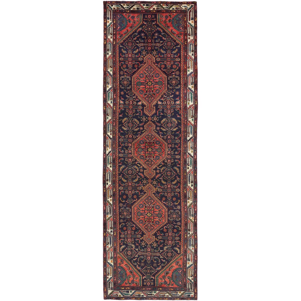 Tappeto Hamadan Persia grigio arancione 110x360