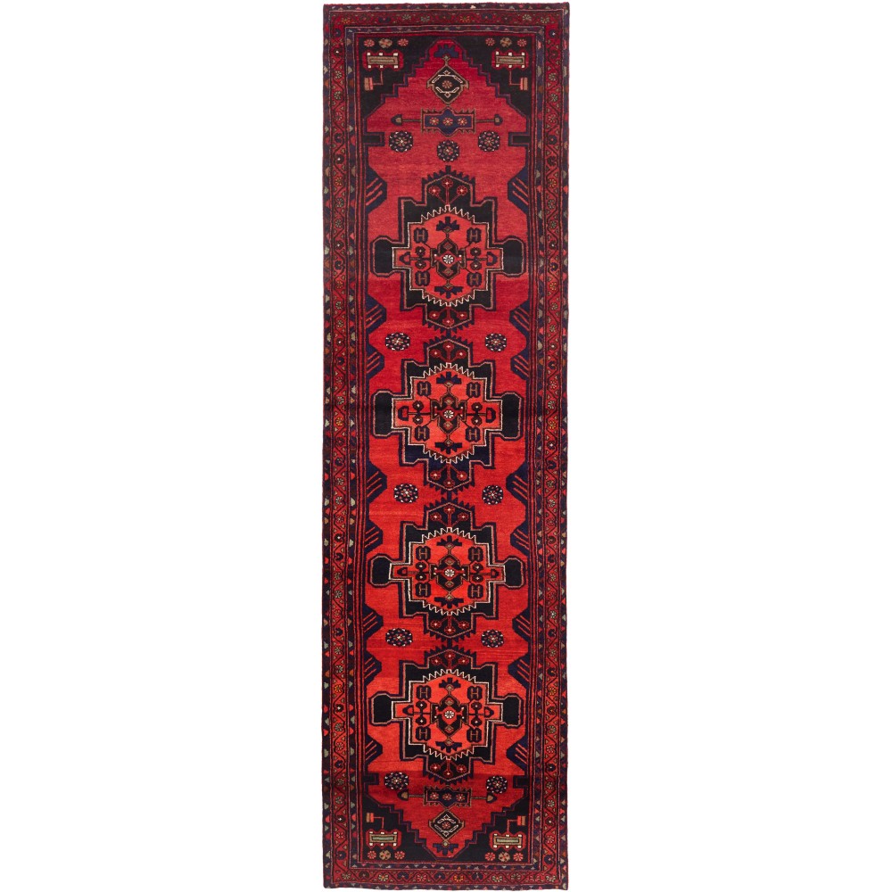 Tappeto Hamadan Persia grigio rosso 104x395