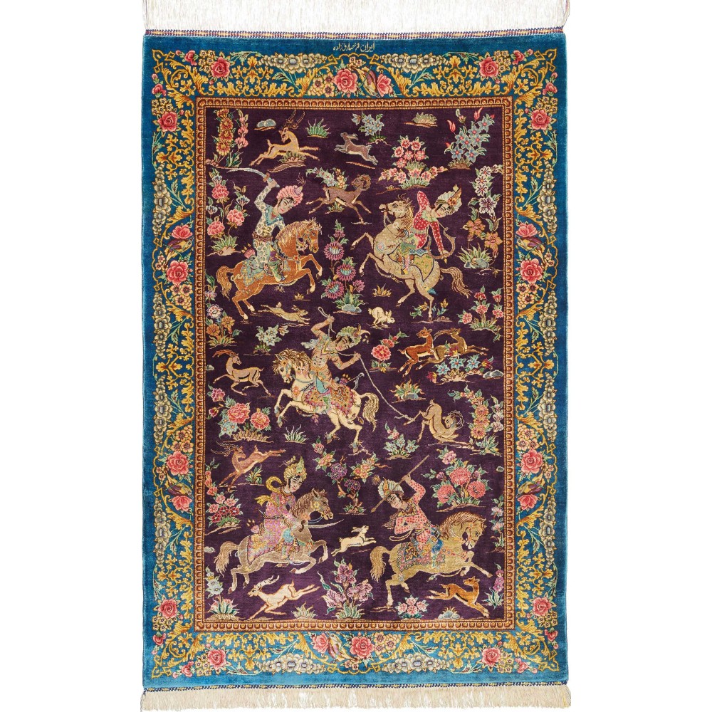 Tappeto Ghom seta Persia grigio marrone 78x120