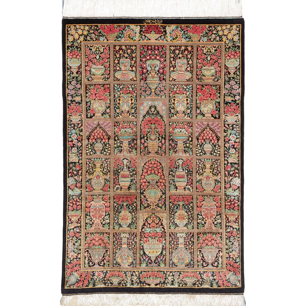 Tappeto Ghom seta Persia marrone blu 78x120