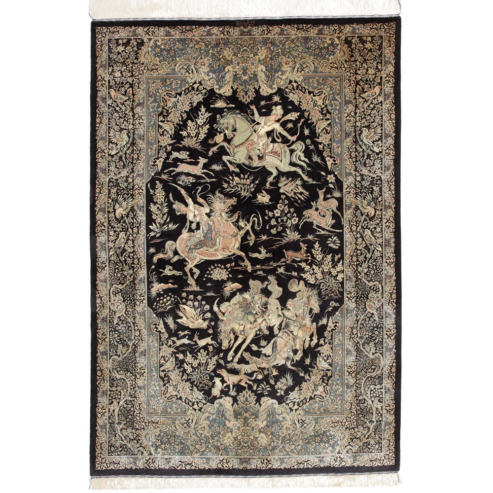 Tappeto Ghom seta Persia grigio bianco 137x202