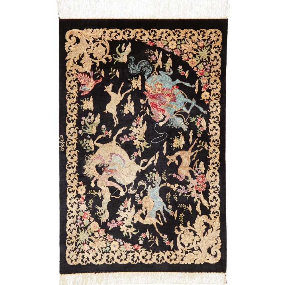 Tappeto Ghom seta Persia blu verde 60x91